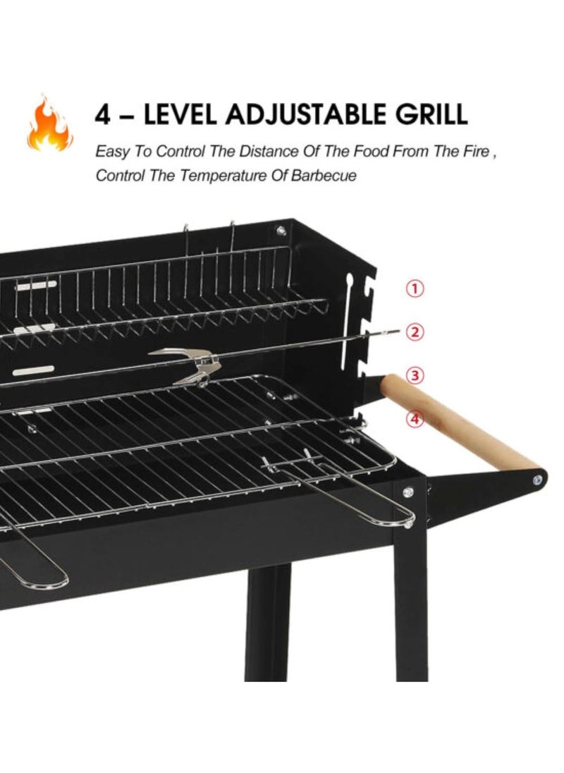HEXAR - HEXAR Outdoor Standing Barbecue Grill on Wheels Barbecue Grill Large Charcoal Grill BBQ Trolley Height Adjustable Smoker Barbecue with Shelf Side Table Wheels (GRILL ON WHEELS) - Image 1
