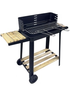 HEXAR HEXAR Outdoor Standing Barbecue Grill on Wheels Barbecue Grill Large Charcoal Grill BBQ Trolley Height Adjustable Smoker Barbecue with Shelf Side Table Wheels (GRILL ON WHEELS)  - Image 1