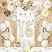 KISPATTI Sweet 16 Birthday Decorations White and Gold 16th Birthday Decorations for Girls Boy 16th Happy Birthday Banner Tablecloth Fringe Curtain Cake Topper Paper Pom Poms for Girl Boys Sweet 16 Party Decor - Image 3