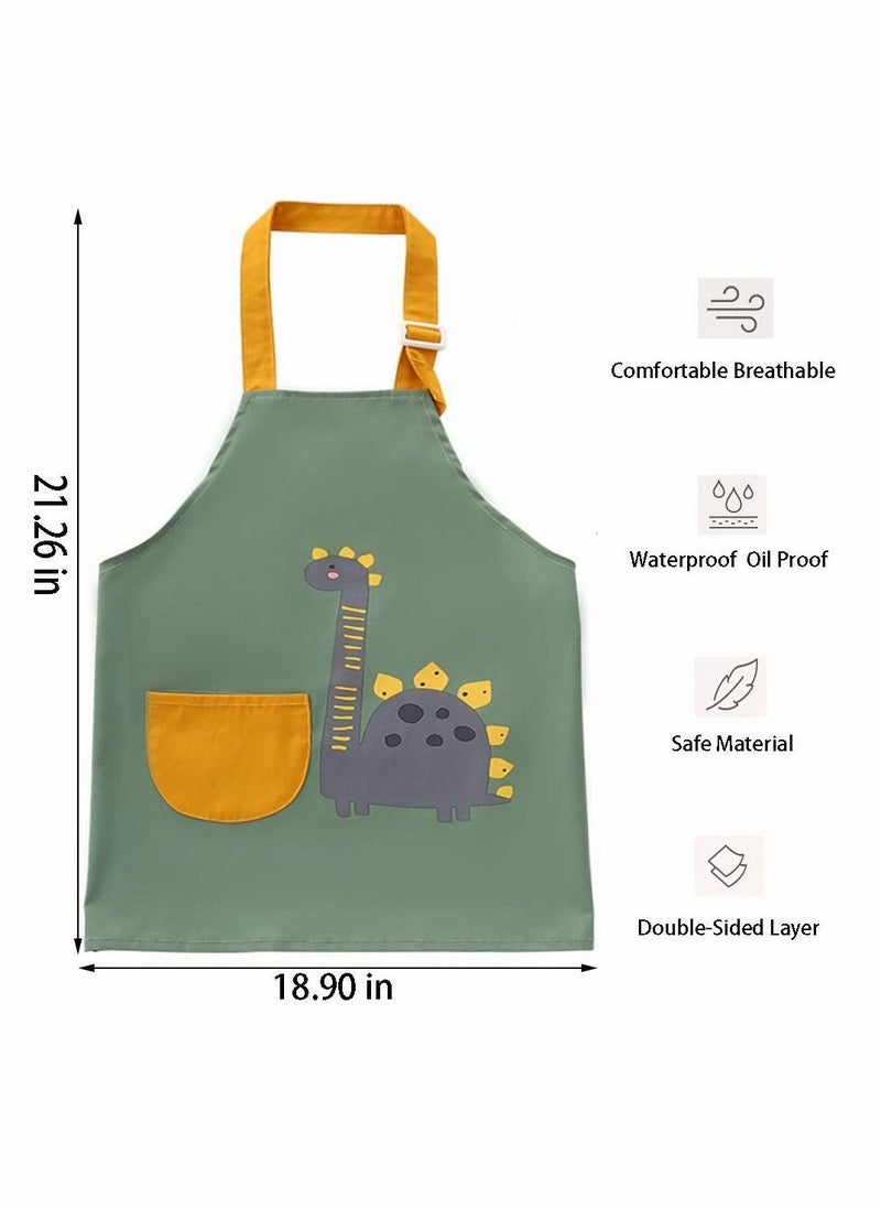 Waterproof Kids Apron, Kids Apron with Pockets, Adjustable Children Chef Aprons for Boys Girls, Dinosaur Apron Children with 2 Sleeves, Kids Aprons for Painting, Cooking and Baking Wear (6-9Age) - Image 2