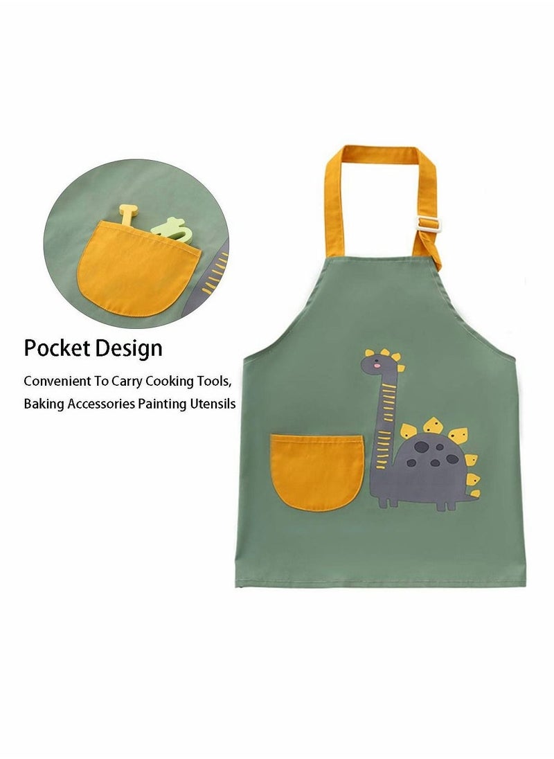 Waterproof Kids Apron, Kids Apron with Pockets, Adjustable Children Chef Aprons for Boys Girls, Dinosaur Apron Children with 2 Sleeves, Kids Aprons for Painting, Cooking and Baking Wear (6-9Age) - Image 3