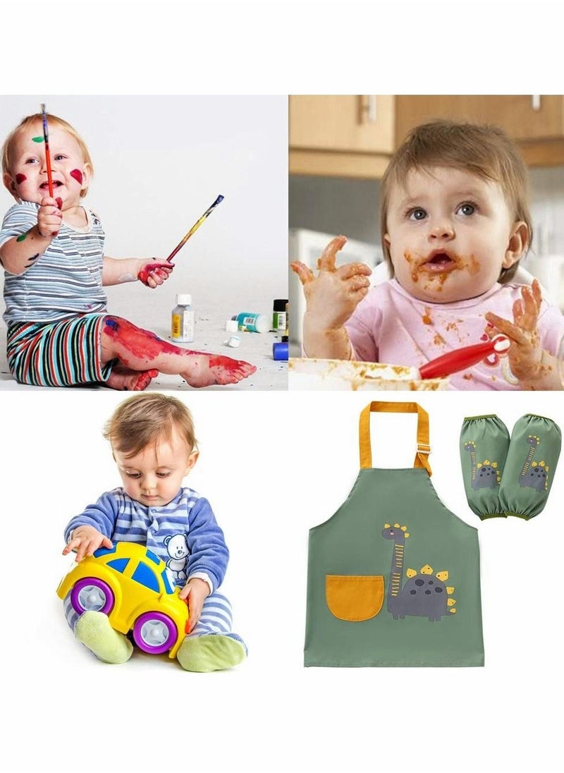 Waterproof Kids Apron, Kids Apron with Pockets, Adjustable Children Chef Aprons for Boys Girls, Dinosaur Apron Children with 2 Sleeves, Kids Aprons for Painting, Cooking and Baking Wear (6-9Age) - Image 5