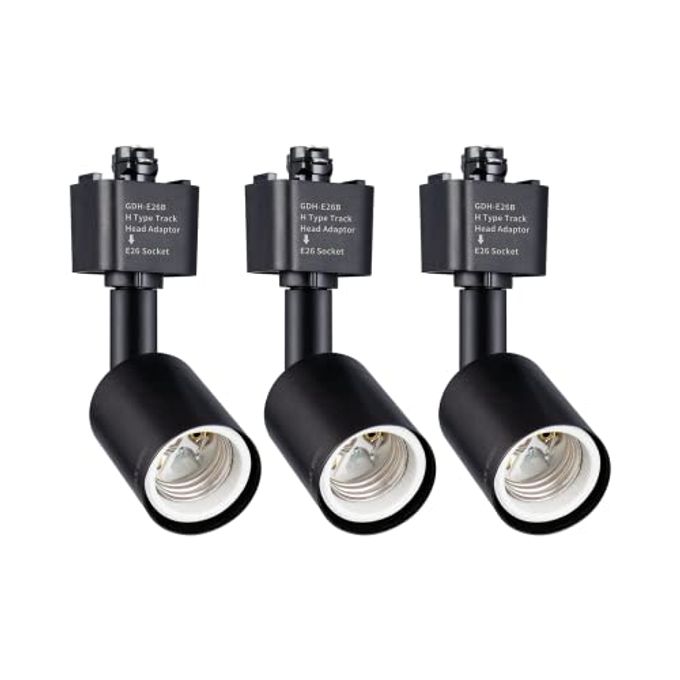mirrea H Type Track Lighting Head to E26 Medium Screw Base Adapter Light Direction Adjustable Pack of 3 (Black) - Image 4