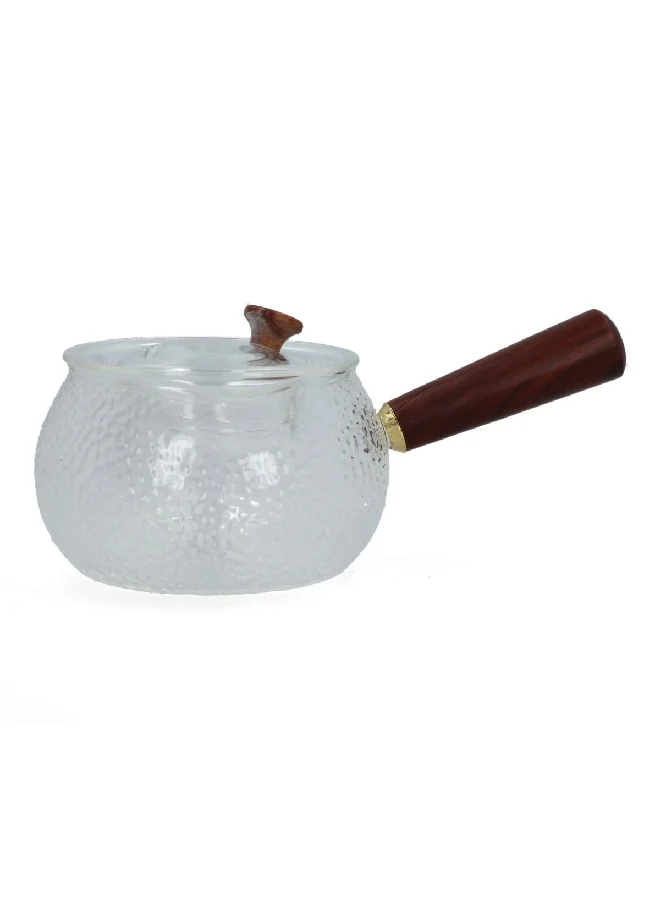 Bien Servi Glass Tea Pot with Lid and Wooden Handle Clear and Brown 12 x 25.4 x 17.6 cm CW