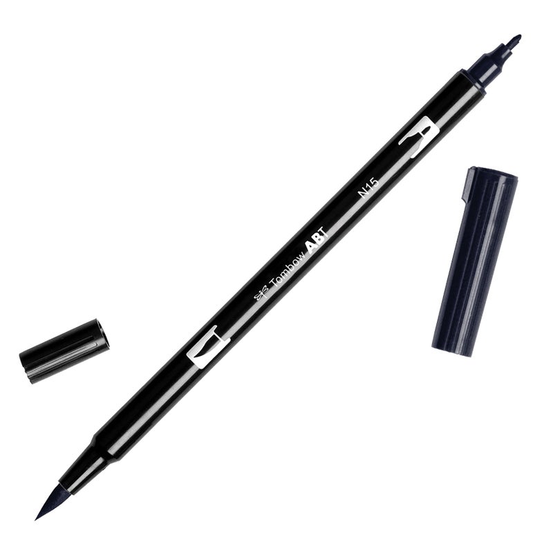 Tombow 56621 Dual Brush Pen N15 Black 1Pack Blendable Brush and Fine Tip Marker