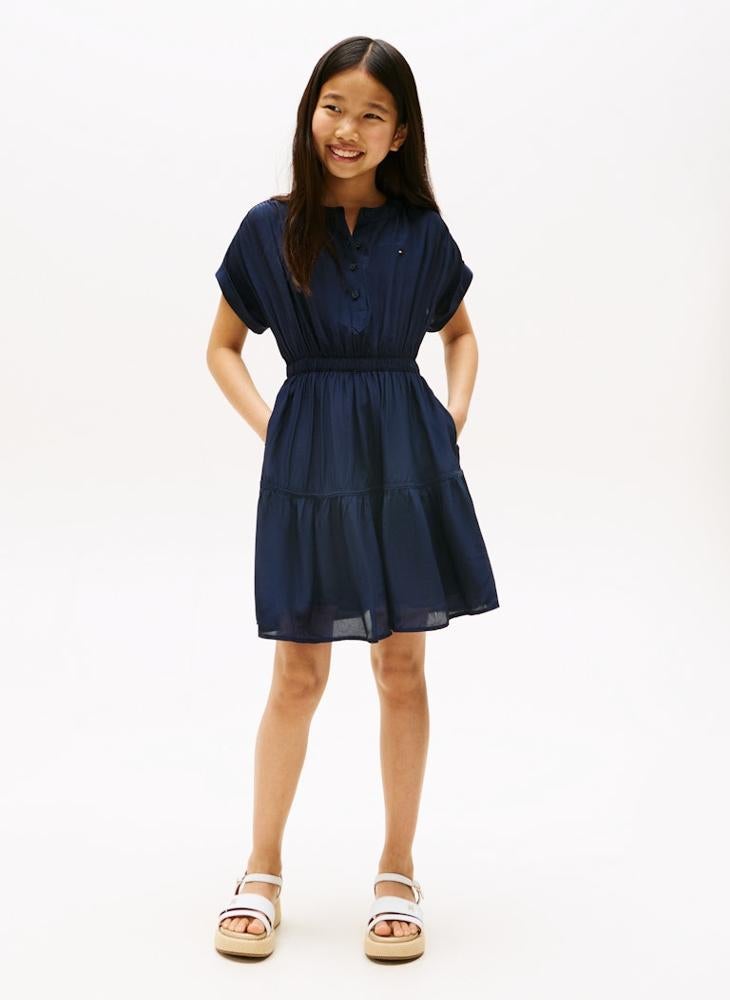 تومي هيلفيغر فستان بناتي بنصف زر واسع - Image 1