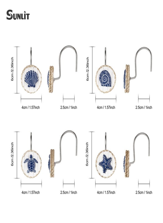 Sunlit Ocean Decorative Shower Curtain Hooks, Sea Turtle Spiral Shell Starfish Conch Shower Curtain Rings, Resin, Nautical Farmhouse Bathroom Decoration Beach Shower Curtain Hooks-12 Pack, Navy - Image 2