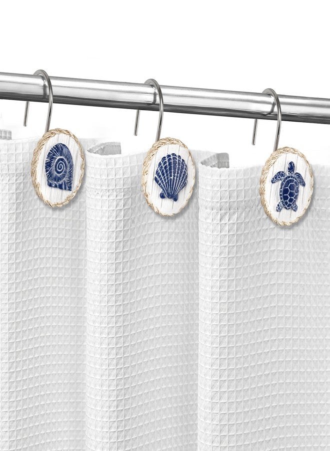 Sunlit Ocean Decorative Shower Curtain Hooks, Sea Turtle Spiral Shell Starfish Conch Shower Curtain Rings, Resin, Nautical Farmhouse Bathroom Decoration Beach Shower Curtain Hooks-12 Pack, Navy - Image 4