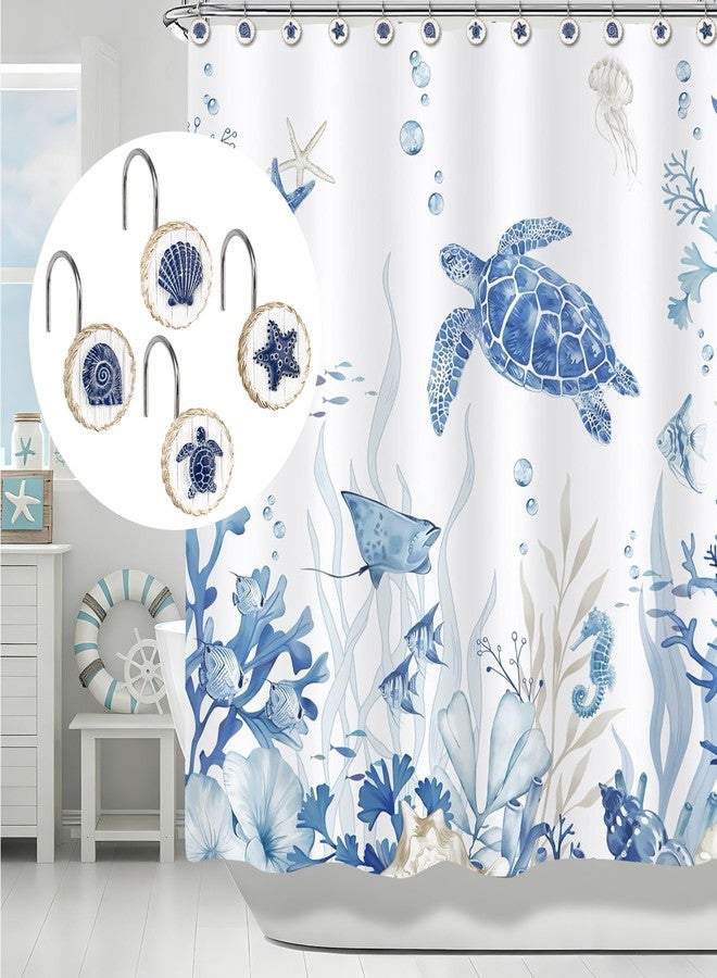 Sunlit Ocean Decorative Shower Curtain Hooks, Sea Turtle Spiral Shell Starfish Conch Shower Curtain Rings, Resin, Nautical Farmhouse Bathroom Decoration Beach Shower Curtain Hooks-12 Pack, Navy - Image 5
