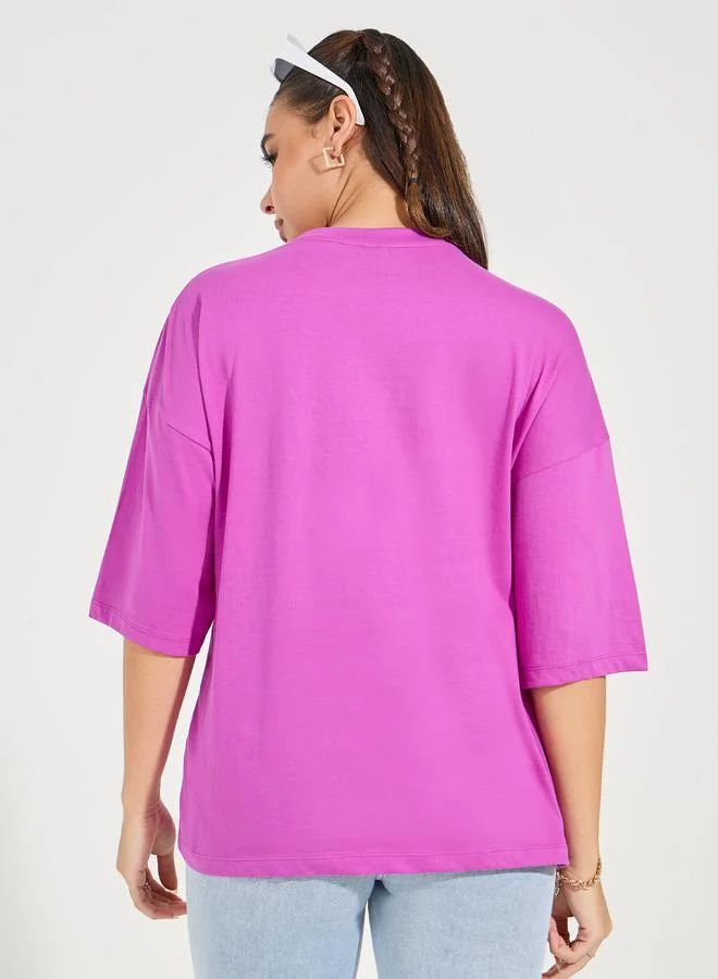 Styli Oversized Embroidered T-Shirt with Dropped Shoulder