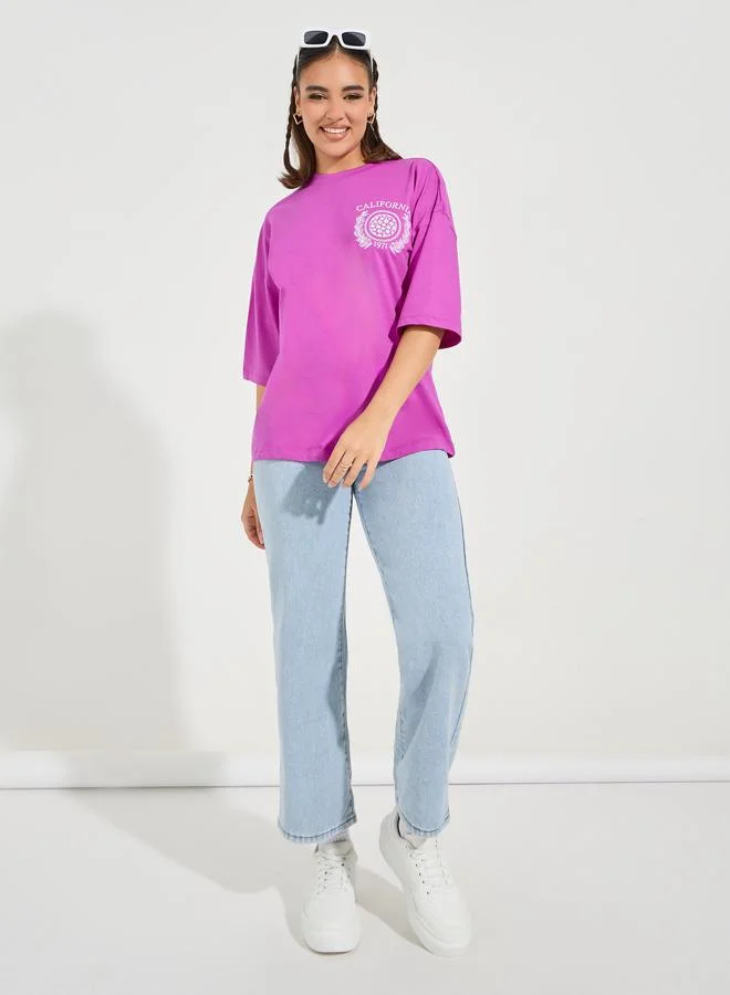 Styli Oversized Embroidered T-Shirt with Dropped Shoulder