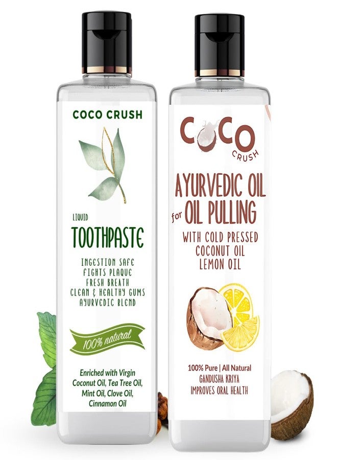 Coco Crush Ayurvedic Oral Care Combo | Natural Fluoride-Free Liquid Toothpaste & Oil Pulling Blend | Virgin Coconut Oil & Lemon Extract | Safe if Swallowed, Organic & Chemical-Free | For Adults & Kids (100ML (2x50ML)) - Image 1