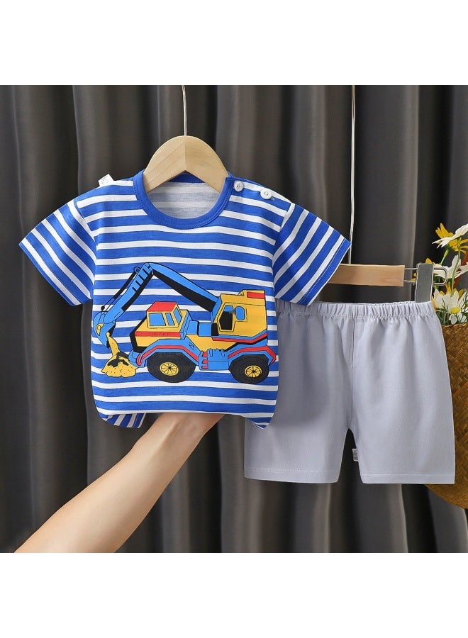 طقم صيفي للأطفال بأكمام قصيرة - ملابس صيفية جديدة من القطن الخالص للأولاد والبنات