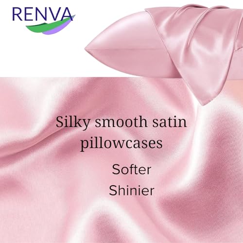 Renva Set of 4 Satin Silk Pillowcase for Hair and Skin Standard Size 18"X 28" with Soft Breathable Smooth Cooling Pillow Covers for Sleeping (4, Pink) - Image 5