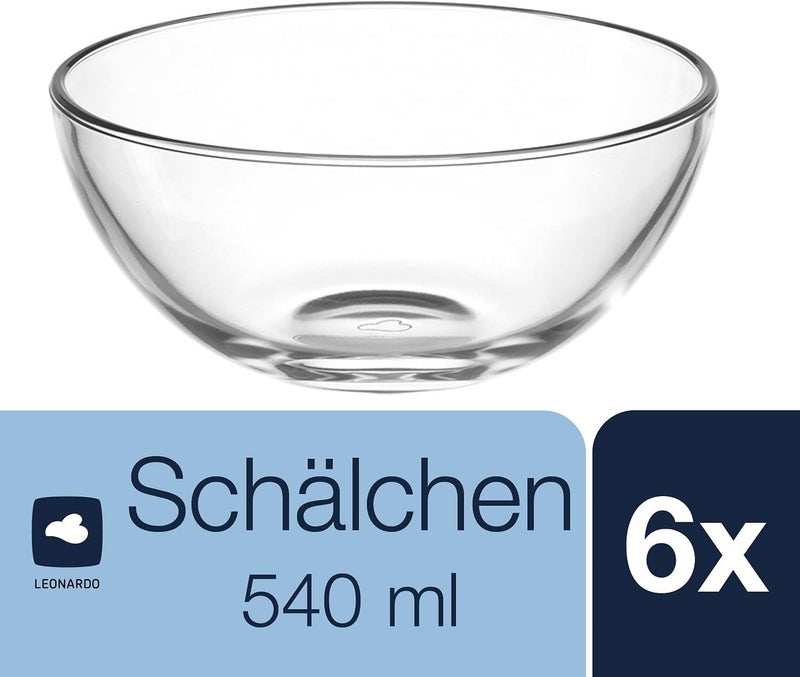 Leonardo HOME Cucina 066326 Set of 6 Bowls 540 ml Diameter 14 cm Microwave Safe Clear Glass - Image 2