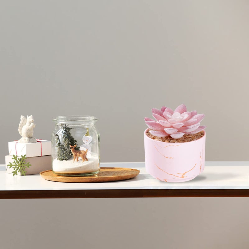 ZENIDA Succulent Artificial Plants Cute Fake Succulents in 1 Pink Ceramic Pots Small Fake Plants for Office Table Desk Bathroom  Bedroom Aesthetic Room Shelves Decor Desk Decorations for Women Office - Image 2