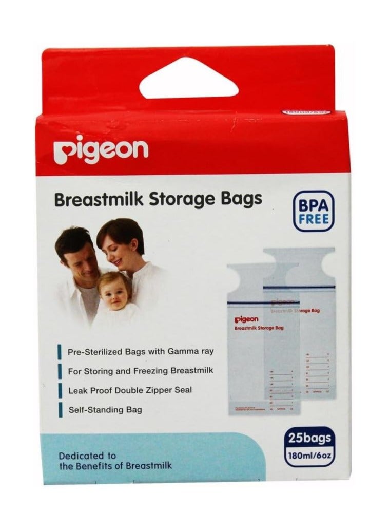 Pigeon Breastmilk Storage Bags, Leak Proof Double Zipper Seal, Hygienic Storage, 25 Bags