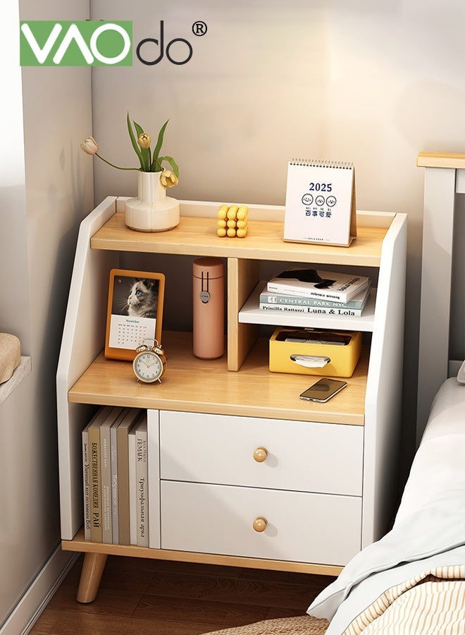 فاو دو طاولة تخزين بجانب السرير، طاولة بجانب السرير مع مساحة تخزين مفتوحة وأدراج، طاولة جانبية مع فواصل معقولة، أرجل داعمة من الخشب الصلب لغرفة النوم وغرفة المعيشة وغرفة الدراسة - Image 3