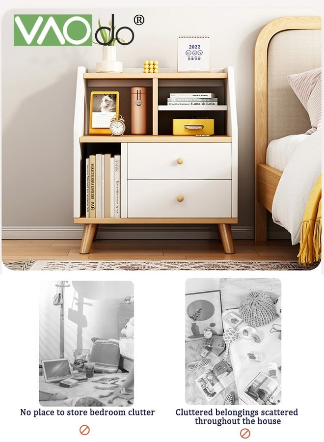 فاو دو طاولة تخزين بجانب السرير، طاولة بجانب السرير مع مساحة تخزين مفتوحة وأدراج، طاولة جانبية مع فواصل معقولة، أرجل داعمة من الخشب الصلب لغرفة النوم وغرفة المعيشة وغرفة الدراسة - Image 5