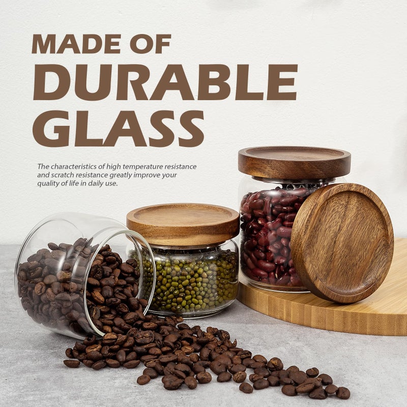 piconesper 2PCS Small Glass Storage Jars with Airtight Lids, 17 fl oz (500ml) coffee container with Wooden Lid, Glass Pantry Canister for Beans, Rice, Sugar and etc - Image 4