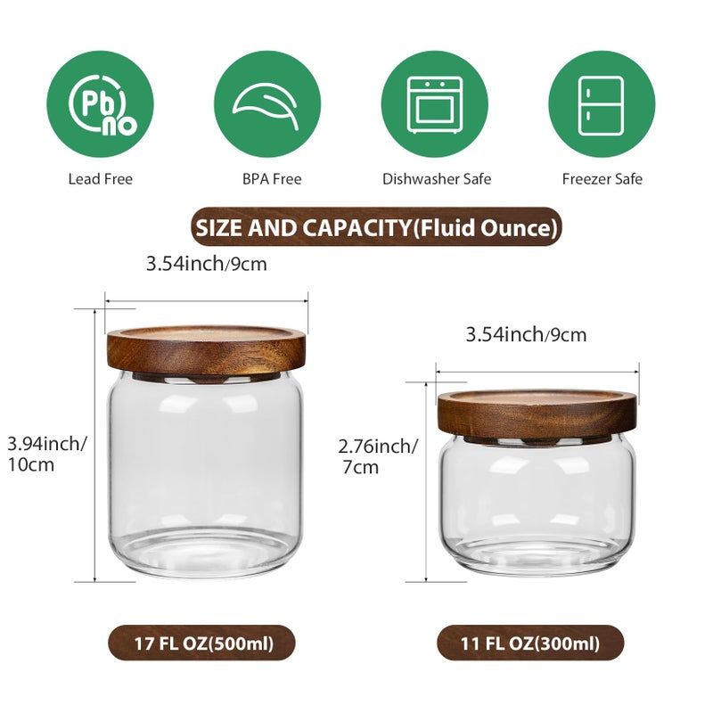 piconesper 2PCS Small Glass Storage Jars with Airtight Lids, 17 fl oz (500ml) coffee container with Wooden Lid, Glass Pantry Canister for Beans, Rice, Sugar and etc - Image 2