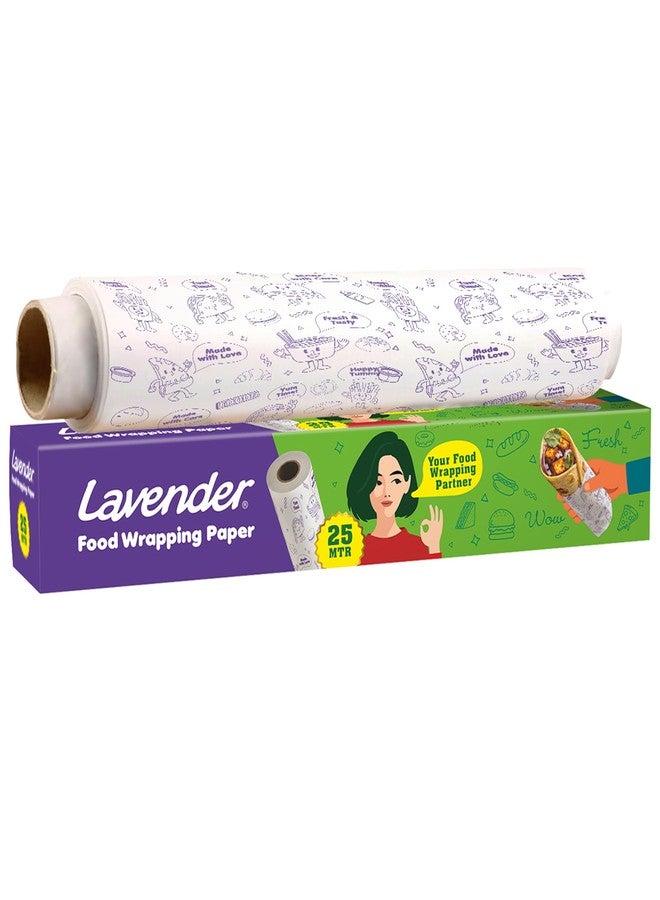 Lavender Food Wrapping Paper Roll 25MTR FDA Approved Non Stick Parchment Paper Oil Resistant Butter Paper for Roti Sandwich Burger Baking Reheatable Food Safe Kitchen Wrapping Paper with Stickers - Image 1