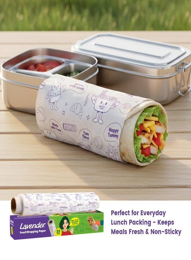 Lavender Food Wrapping Paper Roll 25MTR FDA Approved Non Stick Parchment Paper Oil Resistant Butter Paper for Roti Sandwich Burger Baking Reheatable Food Safe Kitchen Wrapping Paper with Stickers - Image 4