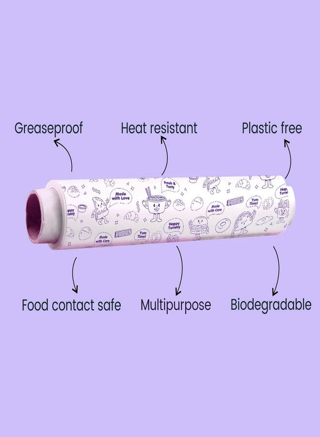 Lavender Food Wrapping Paper Roll 25MTR FDA Approved Non Stick Parchment Paper Oil Resistant Butter Paper for Roti Sandwich Burger Baking Reheatable Food Safe Kitchen Wrapping Paper with Stickers - Image 2
