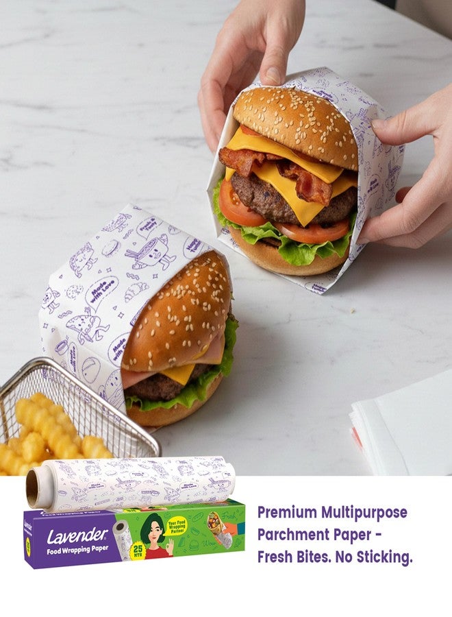Lavender Food Wrapping Paper Roll 25MTR FDA Approved Non Stick Parchment Paper Oil Resistant Butter Paper for Roti Sandwich Burger Baking Reheatable Food Safe Kitchen Wrapping Paper with Stickers - Image 5