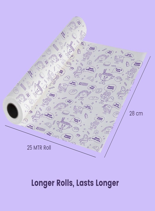Lavender Food Wrapping Paper Roll 25MTR FDA Approved Non Stick Parchment Paper Oil Resistant Butter Paper for Roti Sandwich Burger Baking Reheatable Food Safe Kitchen Wrapping Paper with Stickers - Image 3