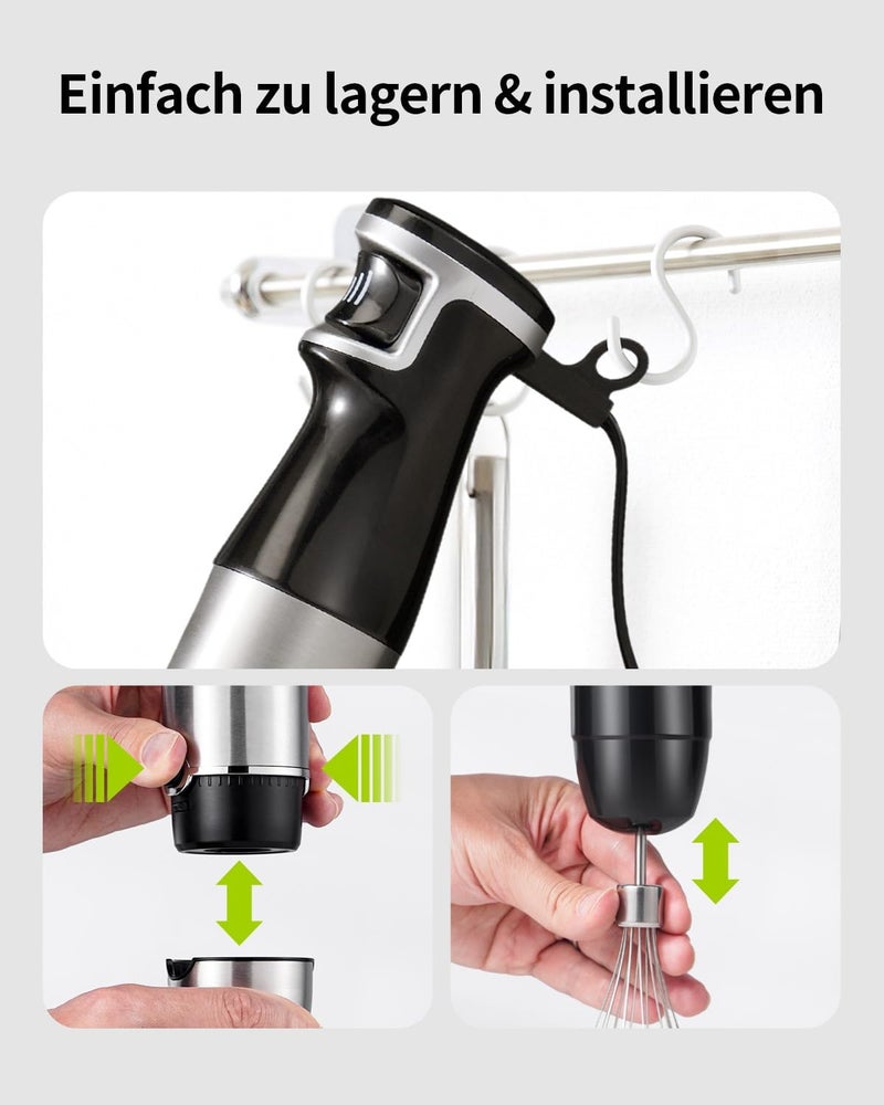GDOR Electric Hand Blender, 3 in 1 Stainless Steel 1100W Continuous Speed Hand Mixer with 2 Whisks for Kitchen Soup Smoothie Puree - Image 5