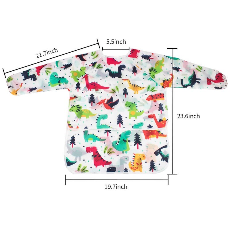 BAHABY Kids Art Smocks 2 Pack Dinosaur Painting Apron for Children Waterproof Artist Smock with Long Sleeve and 3 Pockets for Age 3-8 Years - Image 3