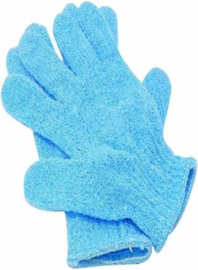 Exfoliating Dual Texture Bath Gloves for Shower, Spa, Massage and Body Scrubs, Dead Skin Cell Remover, Gloves with hanging loop (1 Pair Heavy Glove) (blue)