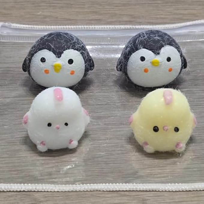 T Trove 4pcs Mini Taba Squishies Chick Party Favors for Kids, Fufu Squishy Fidget Toys, Birthday,gift Small Chick White/Yellow 2 penguins Squeeze Toy for Stress Relief Suitable for Adults Kids - Image 1