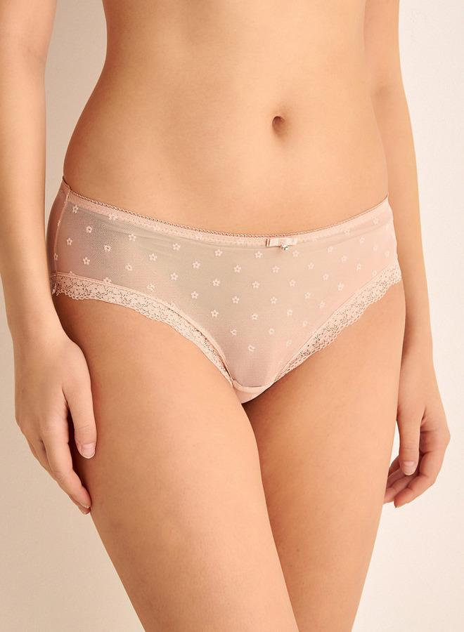 Splash FAV Floral Textured Brief with Lace and Bow Detail - Image 1