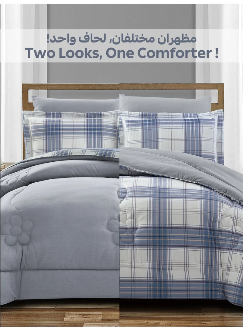Donetella Bedding Comforter Set King Size, 6-Pcs Bed Set Fits 200x200 Cms -Printed Bedding Set-All Season- Brushed Microfiber (طقم مفرش سرير فندقي)