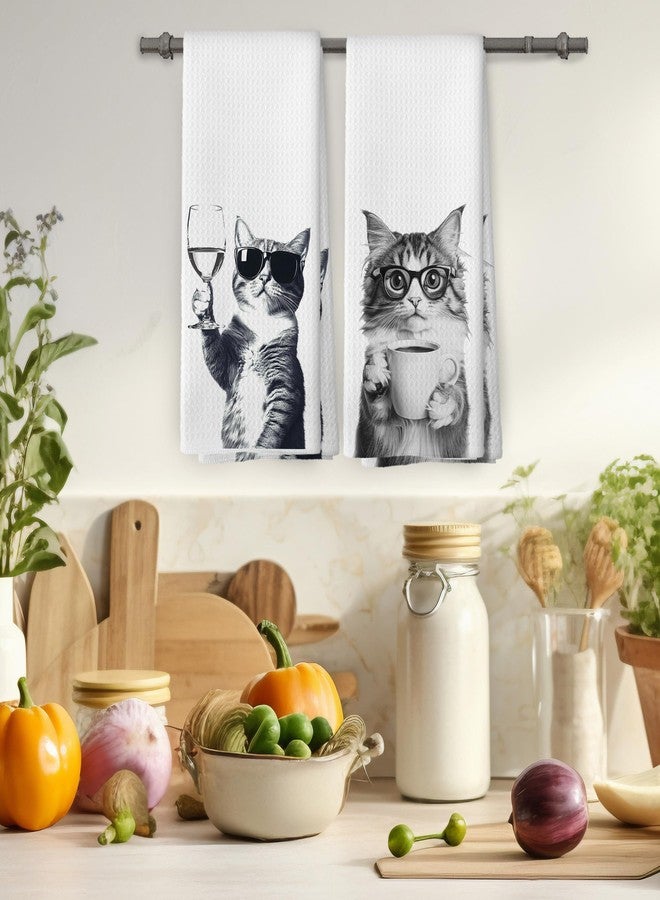 Mcehtle Funny Cat Kitchen Towels Set of 2, Funny Kitchen Decor, Coffee Station Wine Bar Decor, Black and White Cat Owner Gift Hand Towel, Dining Room Decorative Tea Towel Dish Towels 16x24 Inch - Image 4