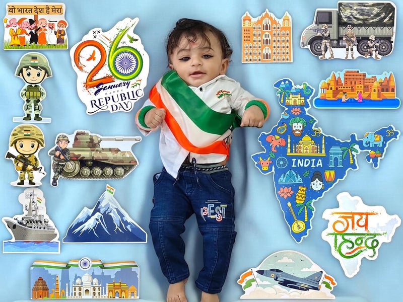 TodFod Republic Day Photo Booth Props | 20+ Patriotic Cards for Kids & Families | Indian Flag, Ashoka Chakra & 26 January Designs | Premium Cardstock Material | Perfect for Independence Day - Image 1