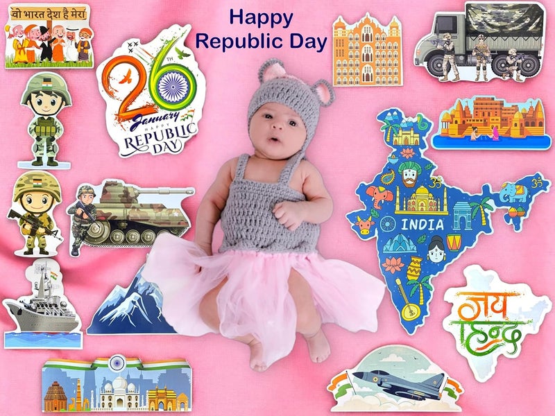 TodFod Republic Day Photo Booth Props | 20+ Patriotic Cards for Kids & Families | Indian Flag, Ashoka Chakra & 26 January Designs | Premium Cardstock Material | Perfect for Independence Day - Image 2