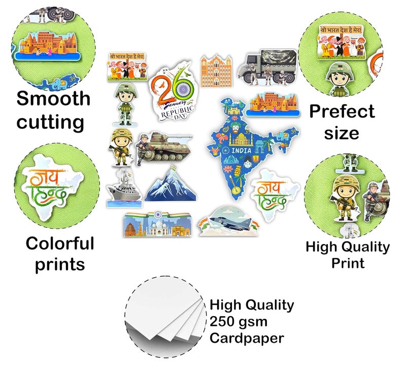 TodFod Republic Day Photo Booth Props | 20+ Patriotic Cards for Kids & Families | Indian Flag, Ashoka Chakra & 26 January Designs | Premium Cardstock Material | Perfect for Independence Day - Image 5