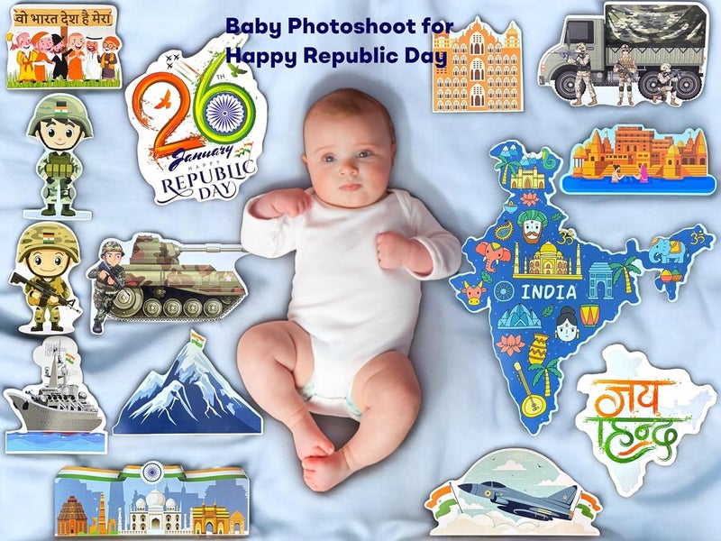 TodFod Republic Day Photo Booth Props | 20+ Patriotic Cards for Kids & Families | Indian Flag, Ashoka Chakra & 26 January Designs | Premium Cardstock Material | Perfect for Independence Day - Image 3