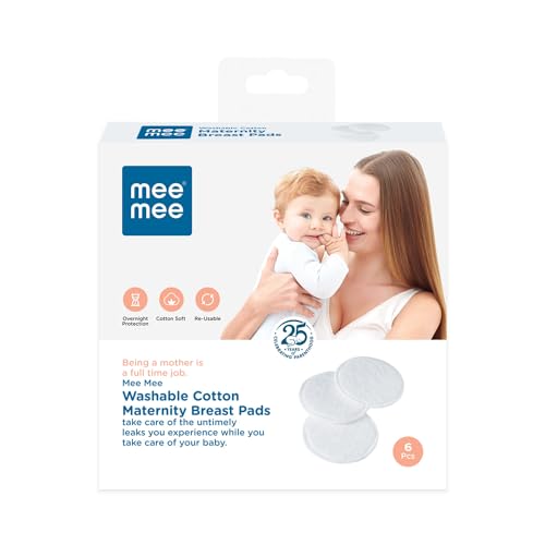 Mee Mee Reusable Cotton Maternity Breast Pads for Feeding Mothers (6 Pcs, White) | Washable,Absorbent Nursing Pads | Leak-Proof,Discreet Fit | Anti-Bacterial, Bamboo Rayon Pads,Dermatologically Tested - Image 1