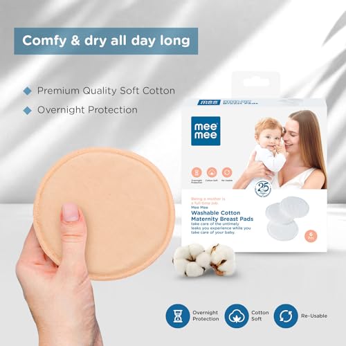 Mee Mee Reusable Cotton Maternity Breast Pads for Feeding Mothers (6 Pcs, White) | Washable,Absorbent Nursing Pads | Leak-Proof,Discreet Fit | Anti-Bacterial, Bamboo Rayon Pads,Dermatologically Tested - Image 3