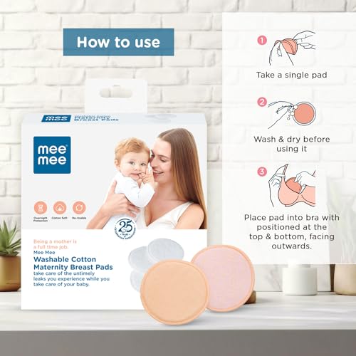 Mee Mee Reusable Cotton Maternity Breast Pads for Feeding Mothers (6 Pcs, White) | Washable,Absorbent Nursing Pads | Leak-Proof,Discreet Fit | Anti-Bacterial, Bamboo Rayon Pads,Dermatologically Tested - Image 5