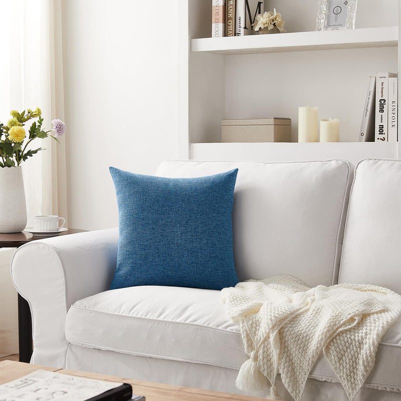 Meekio مجموعة من 2 أغطية وسائد بلون الأزرق من ، مقاس 22 × 22 بوصة، لتزيين الأرائك بأسلوب الريف البسيط والأنيق. - Image 4