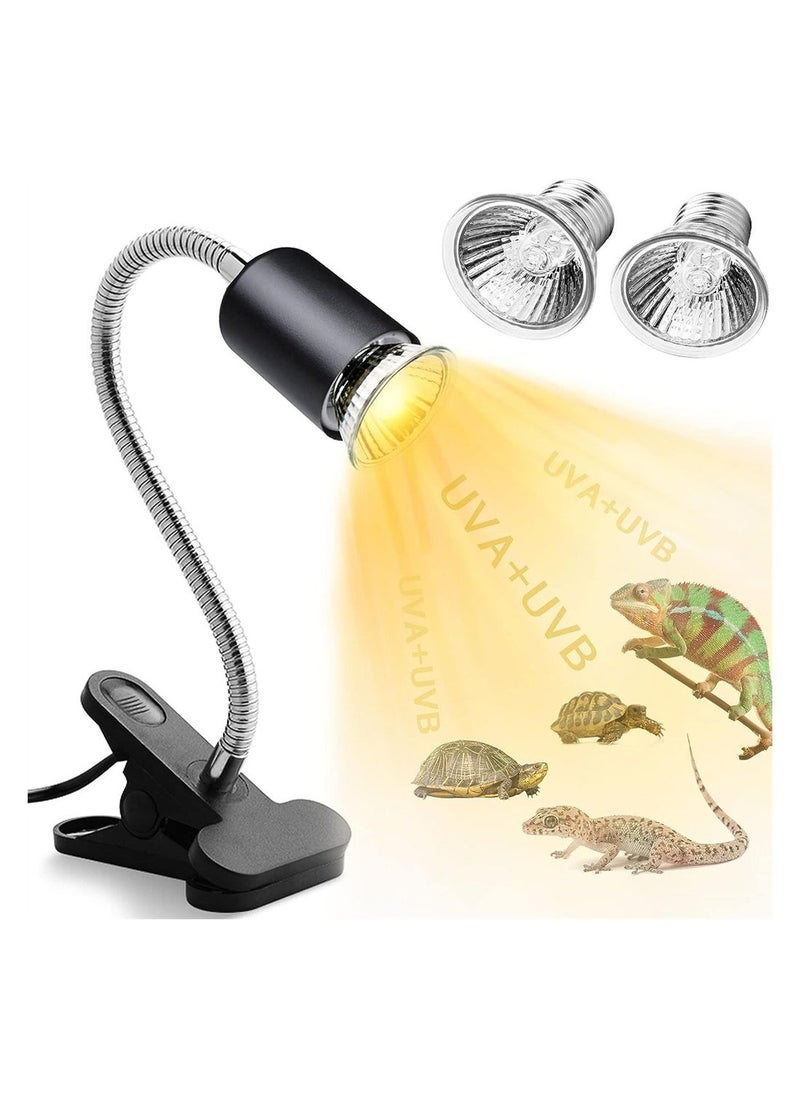 Turtle Heat Lamp Reptile Heating Lamp E27 UVA/UVB Heat Spot Lamp with 2 Pcs 50W Heat Lamp bulbs for Reptiles Lizards Turtles Snakes Amphibians - Image 1