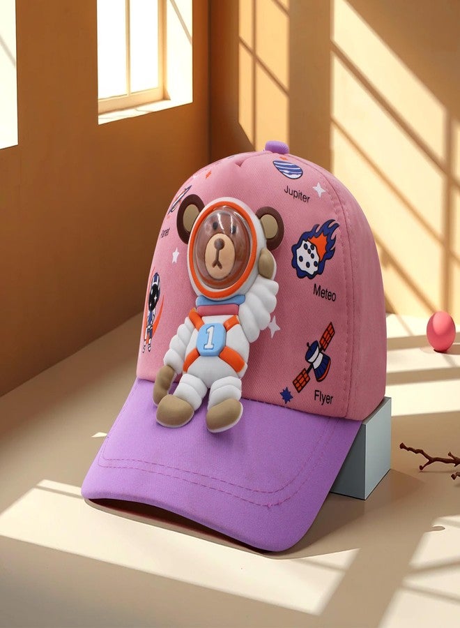 VRITRAZ Polyester Astrobear Cartoon Character Printed Little Cap For Kids, Baby Girls & Boys 3-12 Years (Pink) - Image 3