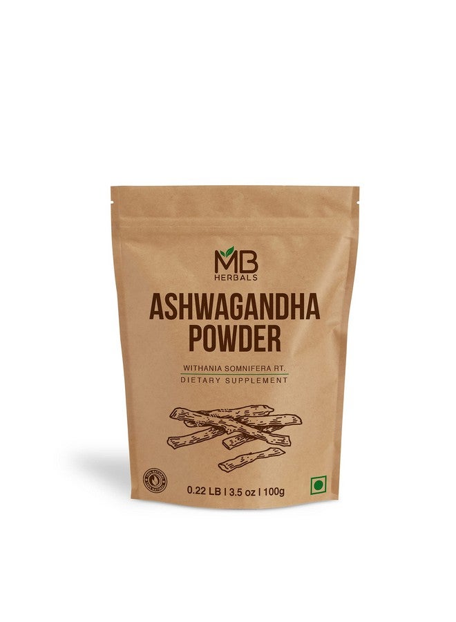 MB Herbals مسحوق أشواغاندا النقي من MB Herbals 100 جرام (3.5 أونصة) | مختبر مختبر | الجينسنغ الهندي | مسحوق جذر ويثانيا سومنيفيرا | بدون مواد حافظة - Image 1