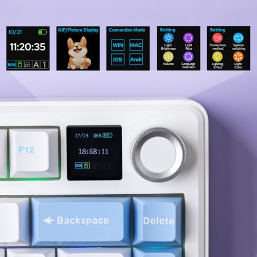 EPOMAKER X Aula F75 MAX Wireless Mechanical Keyboard with TFT Screen and Knob, Gasket Gaming Keyboard in 75% Layout, Hot Swappable, RGB Backlight, for PC/Mac/Linux (Blue&White&Purple) - Image 4