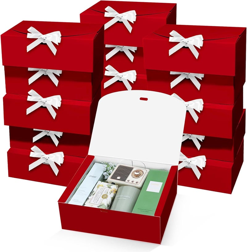 PEKGRIL 15 PCs Gift Boxes with Lids, Red 10X8X4 Inch Gift Boxes, Bridesmaid Proposal Box with Ribbon, Kraft Paper Boxes for Wedding, Packaging, Present, Birthday, Christmas, Party - Image 1